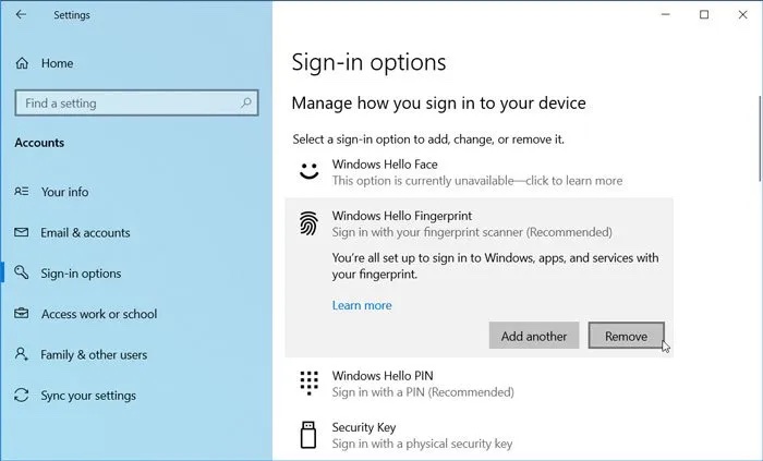 Remove Fingerprint Recognition Sign-in In Windows 11