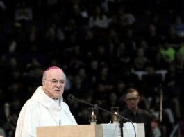 Archbishop Viganò excommunicated by Vatican for committing schism. file photo: archbishop carlo maria vigano speaks during a pro life youth mass at the verizon center in washington