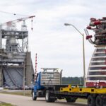 NASA Stennis Installs New RS-25 Engine for Hot Fire new production RS-25 engine arriving at the Fred Haise Test Stand