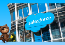 Salesforce launches record-breaking $25B accelerated share buyback program. Salesforce logo on building exterior.