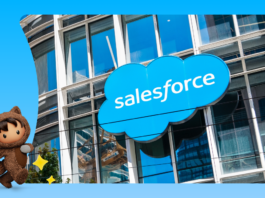 Salesforce launches record-breaking $25B accelerated share buyback program. Salesforce logo on building exterior.