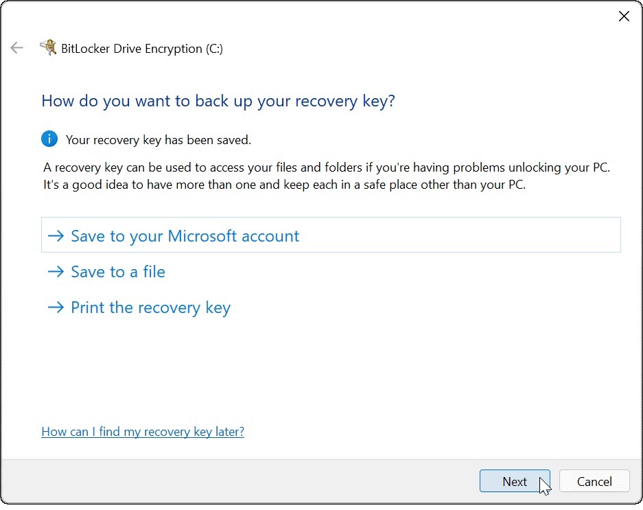 Back up BitLocker Recovery Key