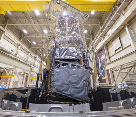 NASA’s Roman Observatory Successfully Completes Critical Evaluations Core portion of Roman observatory exiting test chamber