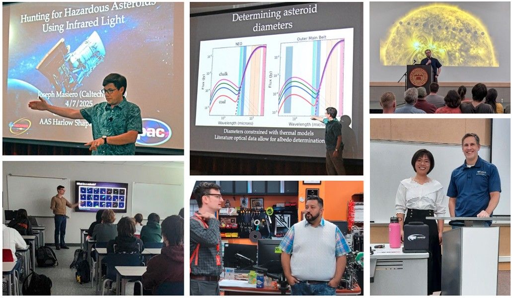 shapley images simon steel.jpg Montage of images of scientists during their visits as Shapley Lecturers. A scientist gives a presentation showing images of a spacecraft and the Sun. A scientist talks to a college instructor, and another scientist poses for a photo with an instructor.