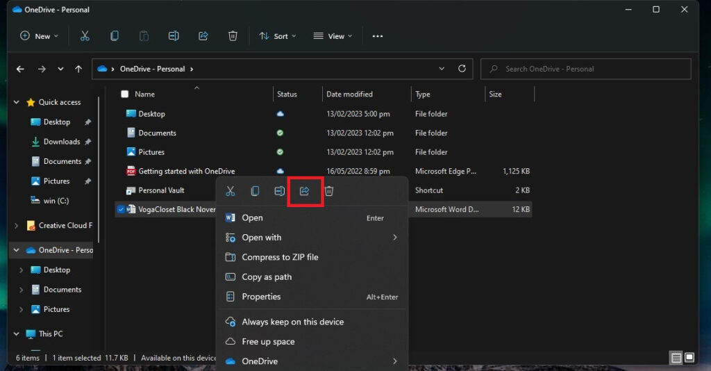 File Explorer - Share option