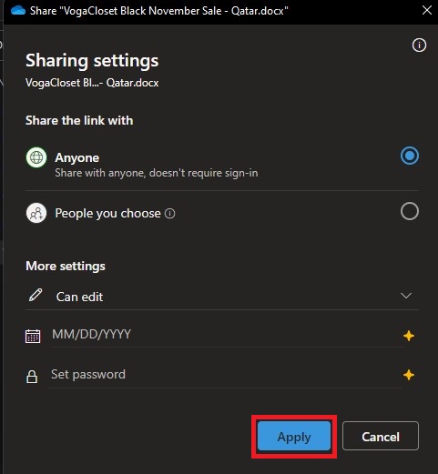 Sharing Settings for OneDrives on File Explorer
