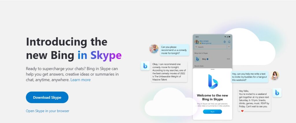 Skype, AI-Powered Bing 