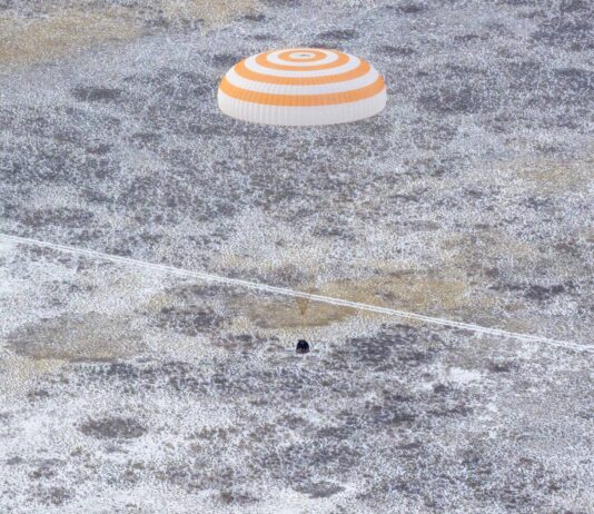 NASA Astronaut Jonny Kim, Team Back from Space Station The Soyuz MS-27 spacecraft is seen as it lands in a remote area near the town of Zhezkazgan, Kazakhstan with Expedition 73 NASA astronaut Jonny Kim, and Roscosmos cosmonauts Sergey Ryzhikov, and Alexey Zubritsky aboard, Tuesday, Dec. 9, 2025. The trio are returning to Earth after logging 245 days in space as members of Expeditions 72 and 73 aboard the International Space Station.