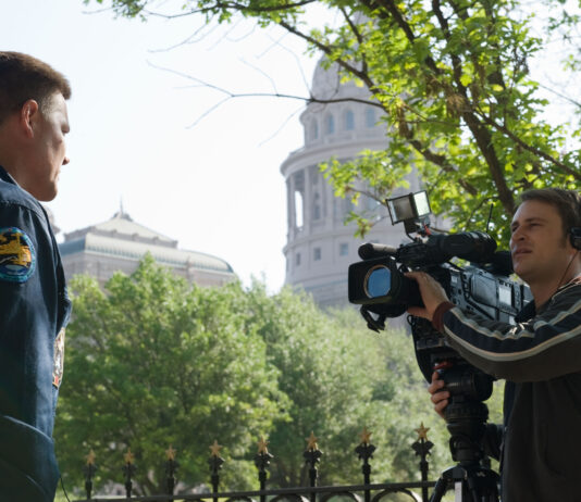 NASA to Present Developments and Opportunities at Texas Capitol Astronaut interview with video camera