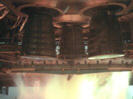 NASA Stennis’ Pivotal Role in Space Shuttle Engine Trials a plume of hot fire of the space shuttle Main Propulsion Test Article in 1979 on the B-2 side of the Thad Cochran Test Stand.