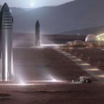 Mars Next and “All Options Considered” Concept art of a Starship launch pads on a Mars base. Credit: SpaceX