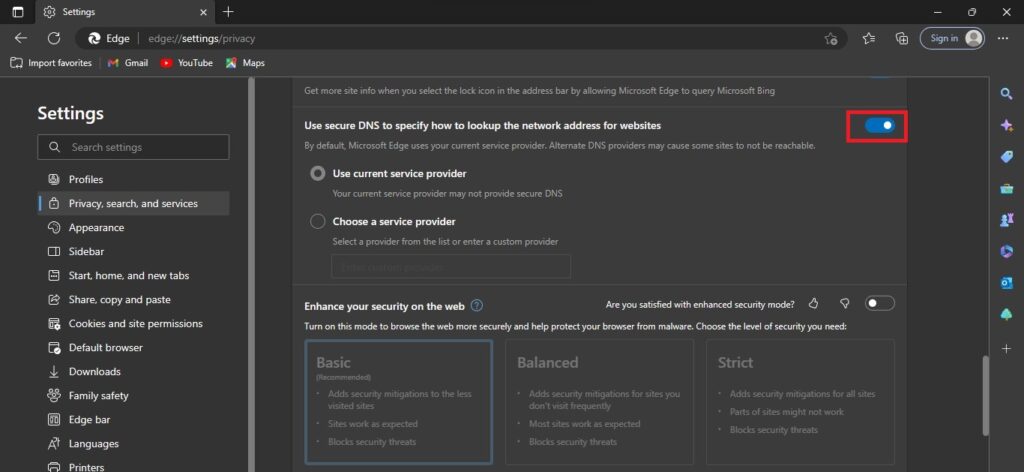 Microsoft Edge Chromium: Privacy, search and services, Windows 11