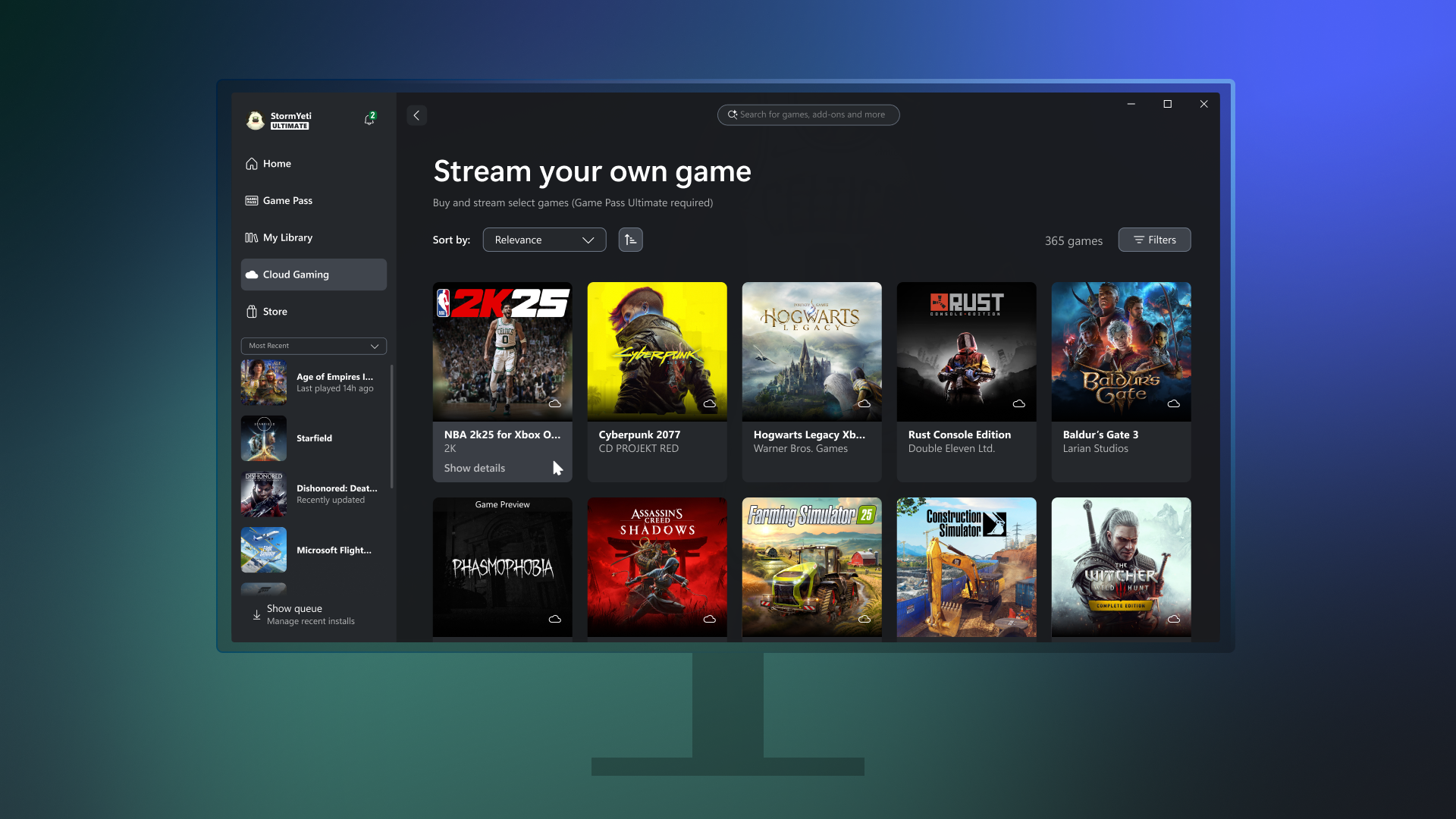 A picture of the Stream Your Own Game menu in the Xbox PC App.