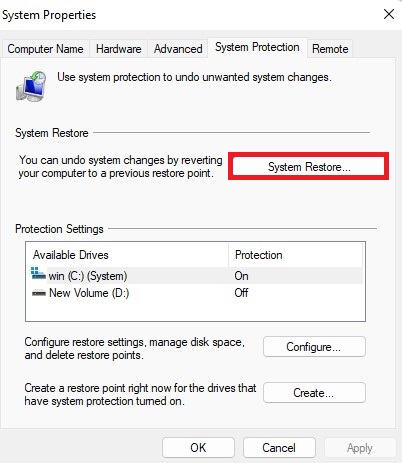 System Protection - System Restore