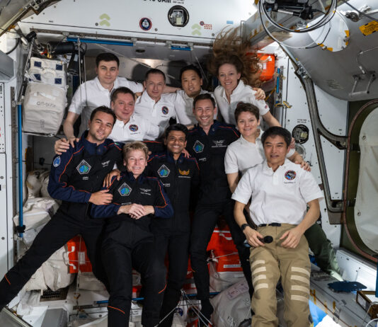 Axiom Mission 4 Departure Coverage Announced by NASA The Axiom Mission 4 and Expedition 73 crews, join together and smile for a group portrait inside the International Space Station