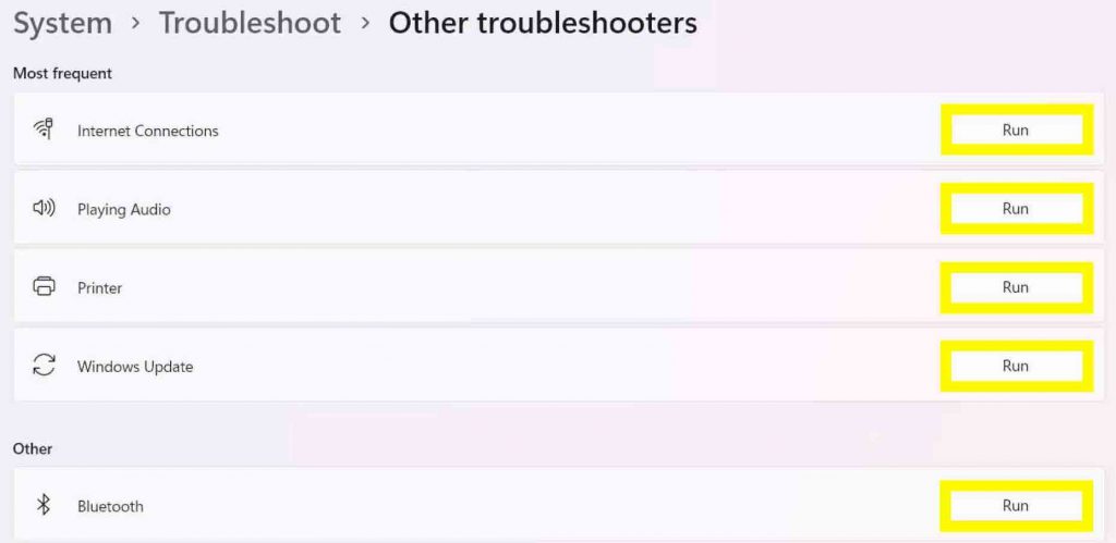 2. Run troubleshooter in windows 11