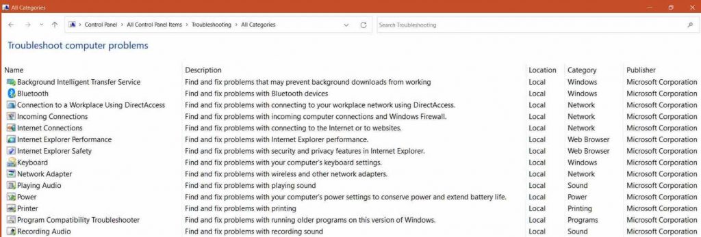 Run troubleshooter in windows 11