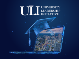 Three University Teams Chosen by NASA for Flight Research A university teams graphic showing a University Leadership Initiative headline over a graduation cap atop a laptop.