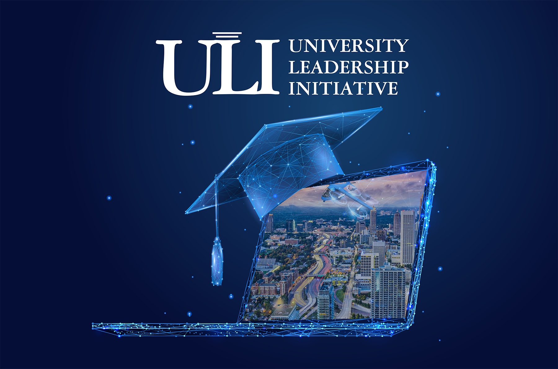 uli 2025 graphic.png A university teams graphic showing a University Leadership Initiative headline over a graduation cap atop a laptop.