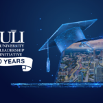 NASA Marks 10 Years of University Contributions to Aeronautics Innovation Artist illustration of a digital laptop and graduation cap and ULI, 10 Years graphic.