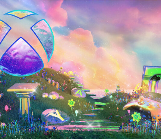Honoring Female Trailblazers in Gaming: Pioneers and Innovators A pastel landscape with grassy hills and the sun reflecting off purple and pink clouds. An Xbox sphere sits in the upper left, reflecting the color of the sky. Iridescent plants, columns, Xbox buttons and an Xbox controller are scattered throughout the grass.