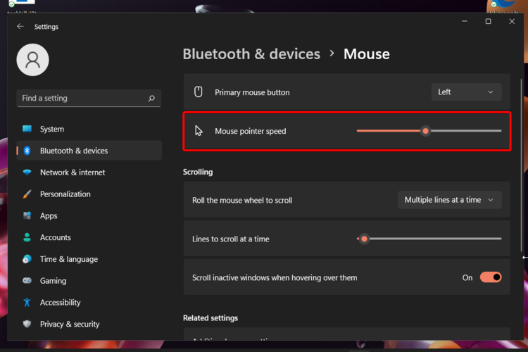 Mouse scrolling settings in windows 11