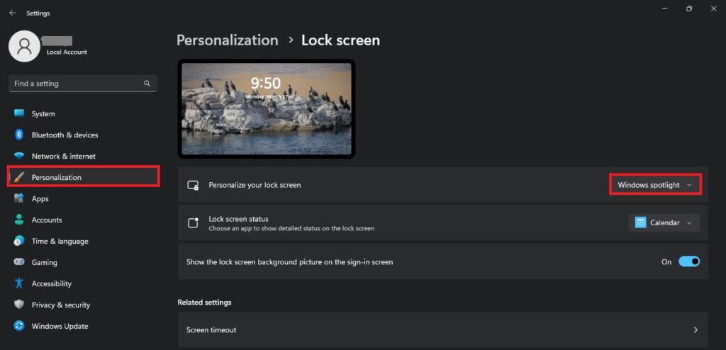 Set Windows Spotlight for your lock screen, Windows 11