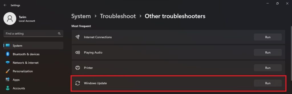 Windows Update - Run