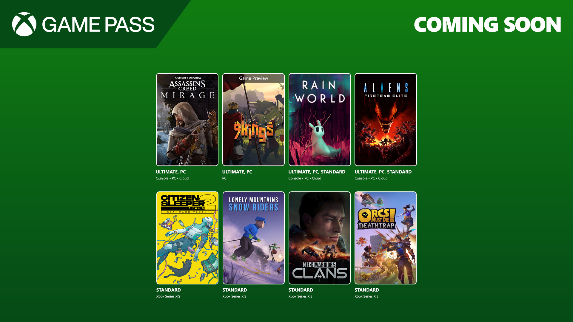 Coming to Game Pass: Assassin’s Creed Mirage, 9 Kings (Game Preview), Rain World, and More - Xbox Wire