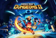 Minecraft Dungeons II: Gameplay Unveiled and Release Date Confirmed Four confident heroes, each wielding a unique weapon, surrounded by an army of hostile mobs in a dark surrounding.